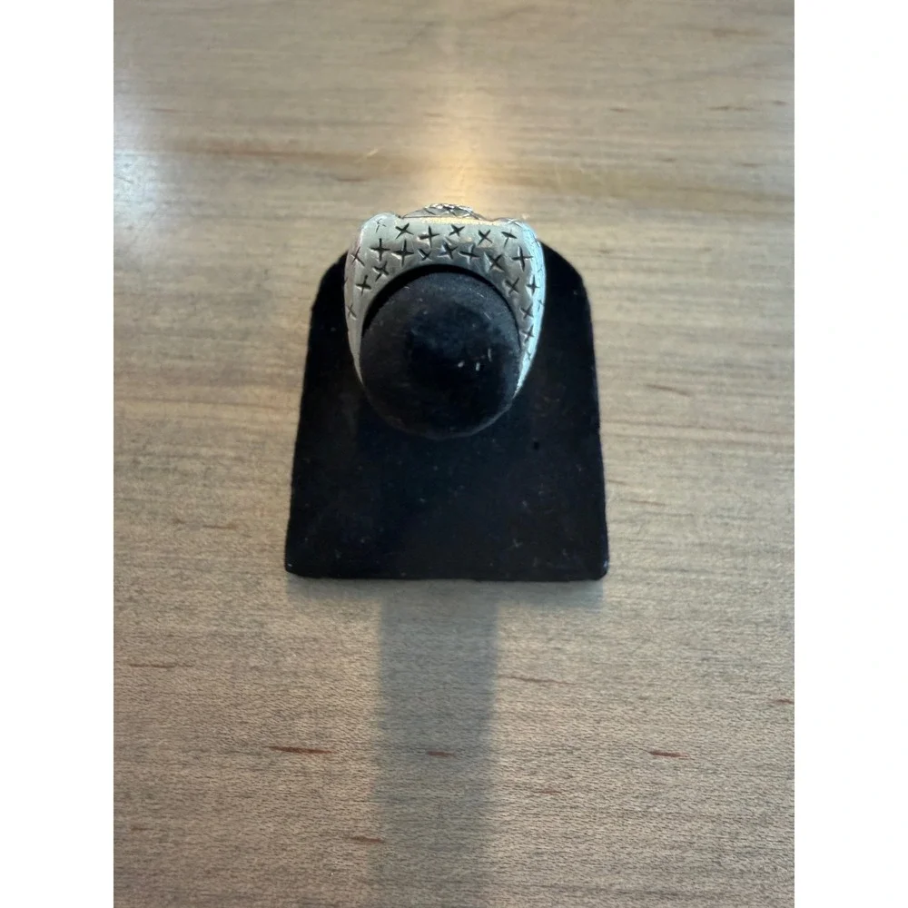 Dian Malouf‎ Sterling Silver Ring Womens Size 7 Silver Etched Star Wide Band